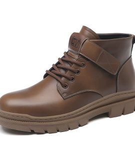 Plush leather retro work boots